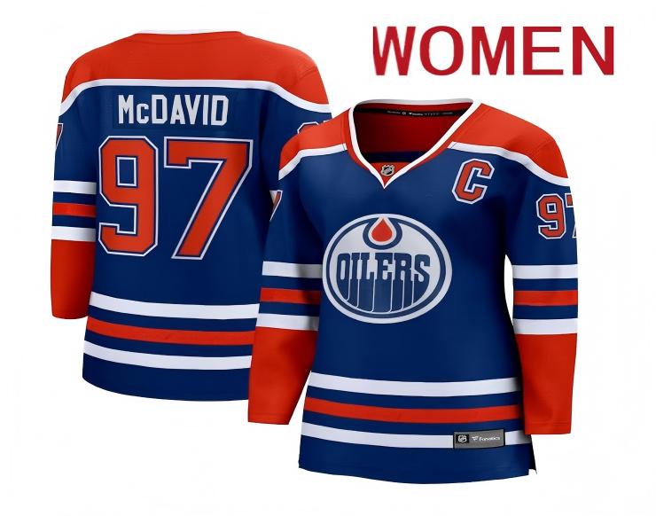 Women 2025 Edmonton Oilers #97 Mcdavid blue NHL Jersey 1018(1)->women nhl jersey->Women Jersey